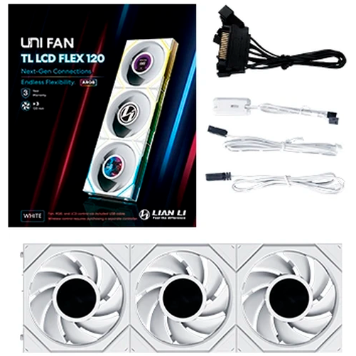 Вентилятор для корпуса Lian Li UNI Fan TL LCD Flex 120 White (3 шт.) - G9F.12TLLCD1F3W.R0 - фото 10