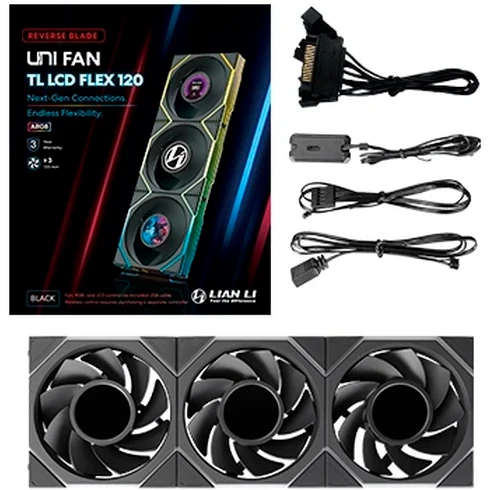 Вентилятор для корпуса Lian Li UNI Fan TL LCD Flex Reverse 120 Black (3 шт.) - G9F.12RTLLCD1F3B.R0 - фото 8