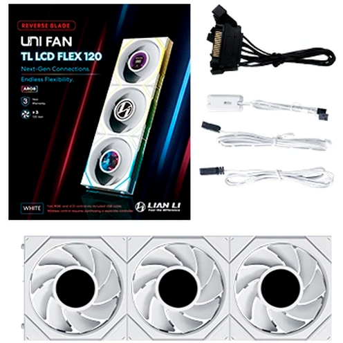 Вентилятор для корпуса Lian Li UNI Fan TL LCD Flex Reverse 120 White (3 шт.) - G9F.12RTLLCD1F3W.R0 - фото 10