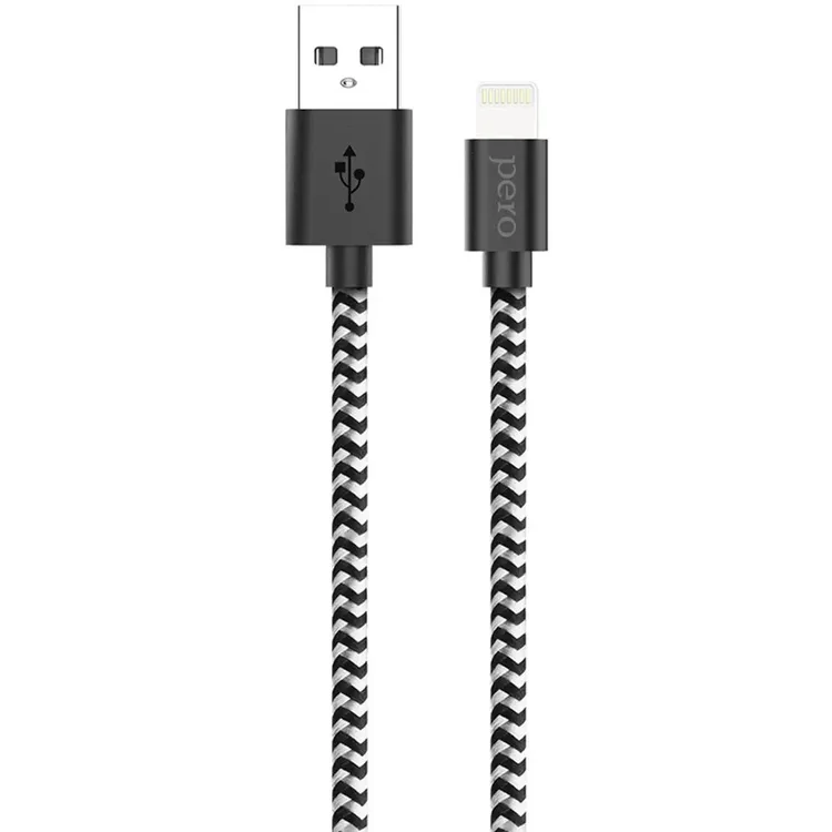 Кабель USB - Lightning, 1м, PERO DC04 Black/Silver - PRDC-048P1MSB