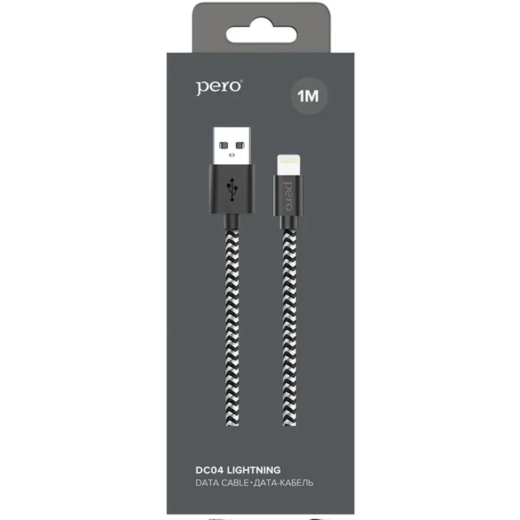 Кабель USB - Lightning, 1м, PERO DC04 Black/Silver - PRDC-048P1MSB - фото 2