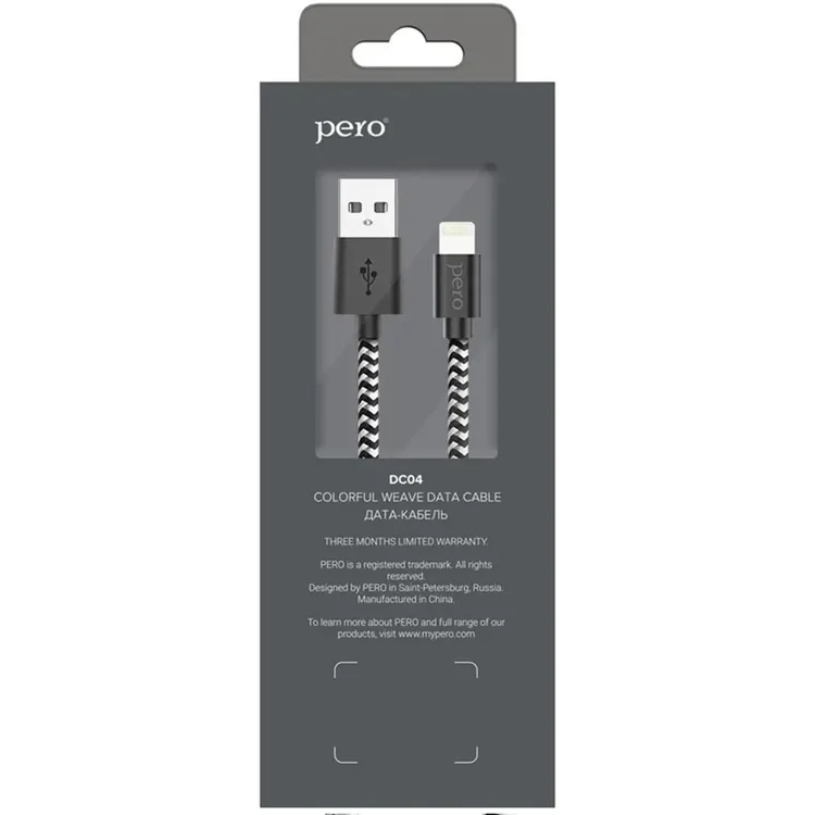 Кабель USB - Lightning, 1м, PERO DC04 Black/Silver - PRDC-048P1MSB - фото 3