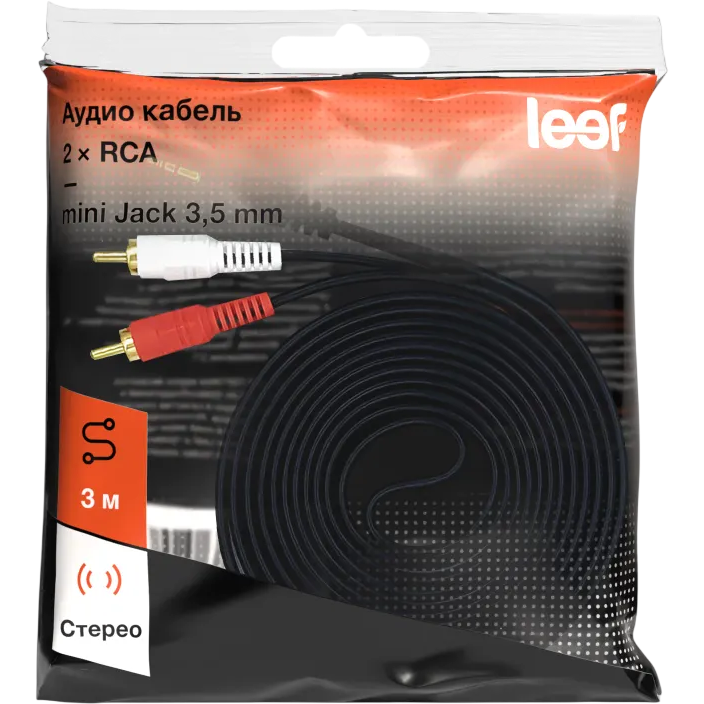 Кабель 3.5 Jack (M) - 2x RCA (M), 3м, Leef LF-CAB-AUXRCA-PVC-3 Black - LF-CAB-AUXRCA-PVC-3-black - фото 3