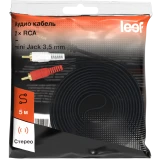 Кабель 3.5 Jack (M) - 2x RCA (M), 5м, Leef LF-CAB-AUXRCA-PVC-5 Black (LF-CAB-AUXRCA-PVC-5-black)