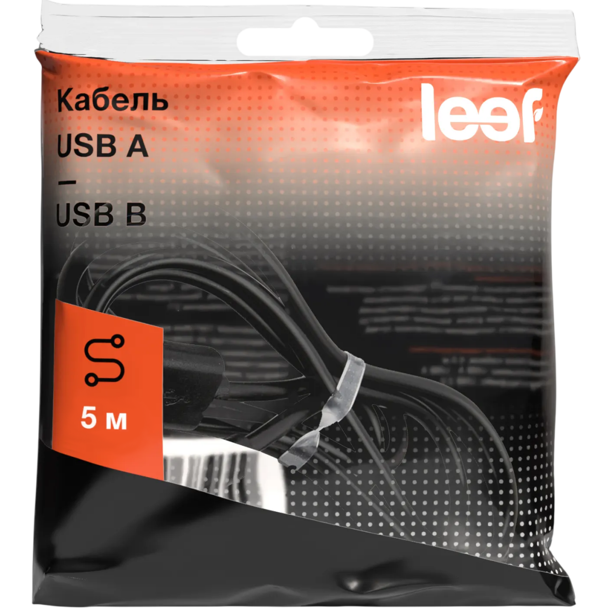 Кабель USB A (M) - USB B (M), 5м, Leef LF-CAB-A/B-PVC-5 Black - LF-CAB-A/B-PVC-5-black - фото 3
