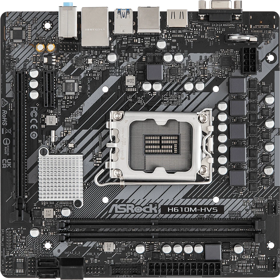 ..... Материнская плата ASRock H610M-HVS (3614) из ремонта, неориг. упаковка, только шилд