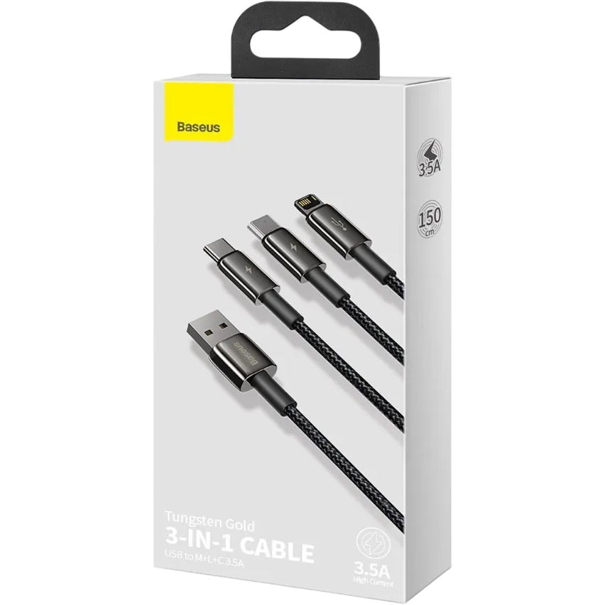 Кабель USB - microUSB/USB Type-C/Lightning, 1.5м, Baseus CAMLTWJ-01 - фото 3