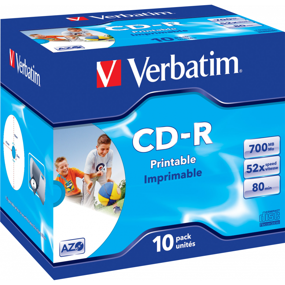 Диск CD-R Verbatim 700MB 52x AZO Jewel Case Printable (10 шт.) (43325) - фото 2