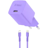 Сетевое зарядное устройство ttec SmartCharger Pro GAN 20W Purple + Lightning Cable (2SCG20LNMR)