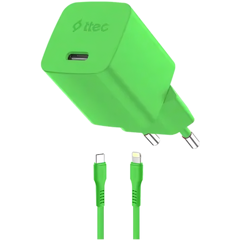 Сетевое зарядное устройство ttec SmartCharger Pro GAN 20W Neon Green + Lightning Cable - 2SCG20LNY