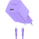 Сетевое зарядное устройство ttec SmartCharger Pro GAN 20W Neon Purple + USB-C Cable (2SCG20CNMR)
