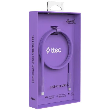 Кабель USB Type-C - USB Type-C, 1.2м, ttec 2DK59NMR Purple - фото 3