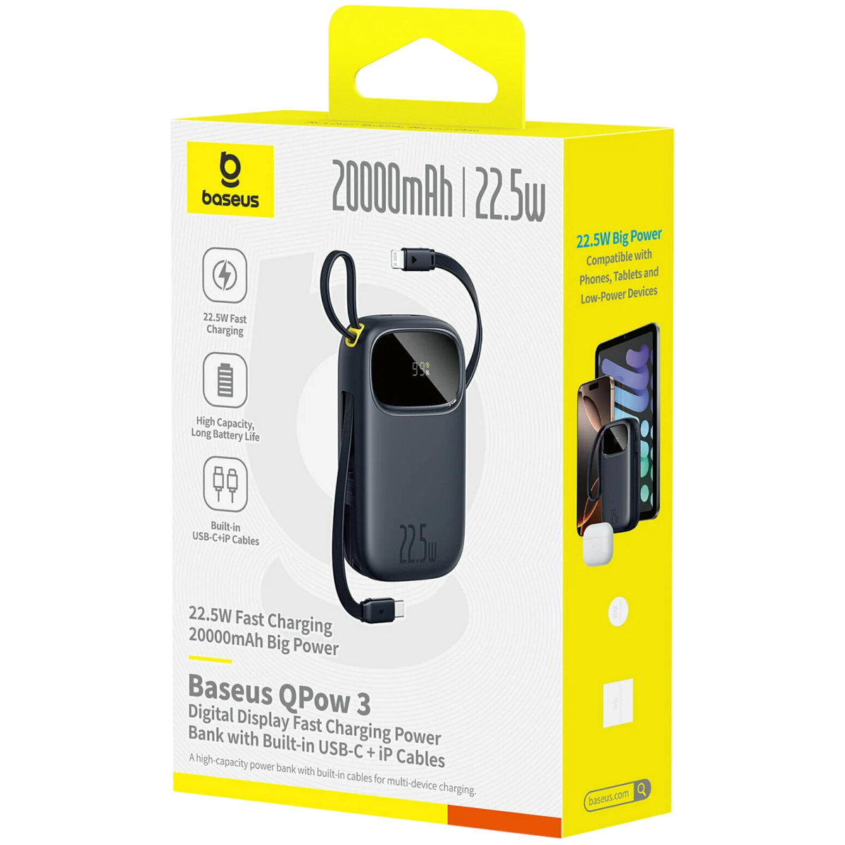 Внешний аккумулятор Baseus EnerFill FC31 QPow 3 Digital Display 20000mAh 22.5W Cosmic Black - E0022900 - фото 3