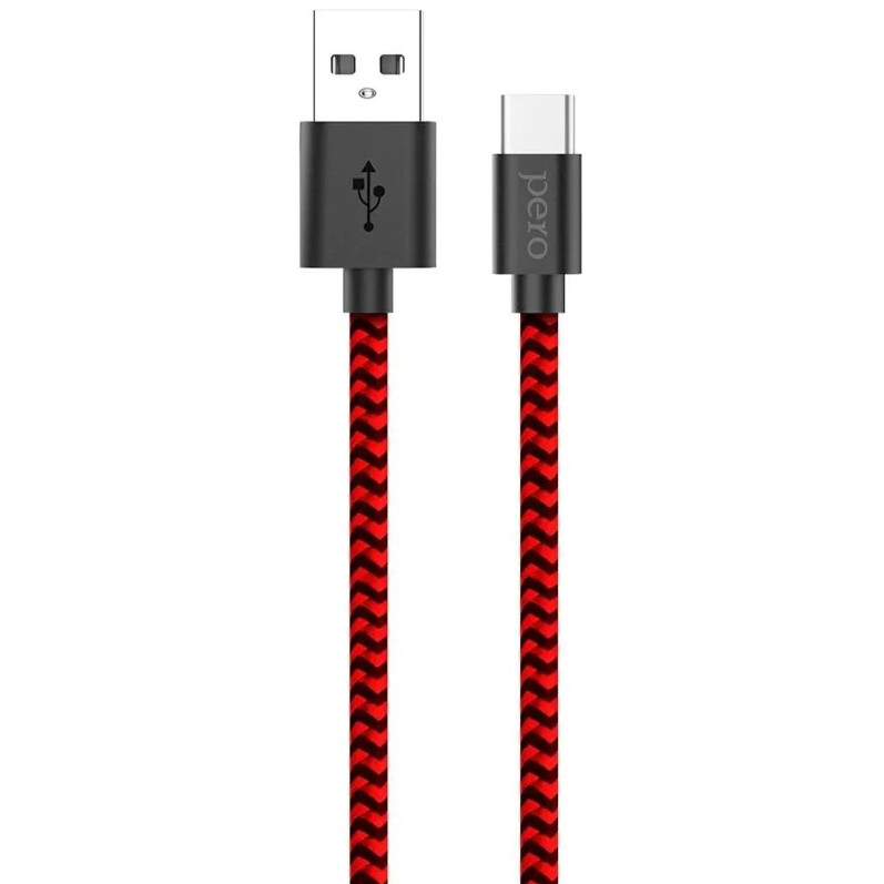 Кабель USB - USB Type-C, 1м, PERO DC-04 Red/Black - PRDC-04TC1MRB