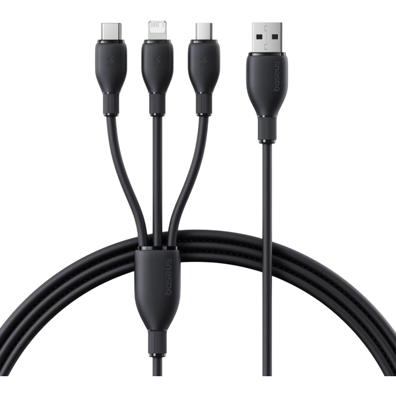 Кабель USB - microUSB/USB Type-C/Lightning, 0.8м, Baseus P10376303121-01