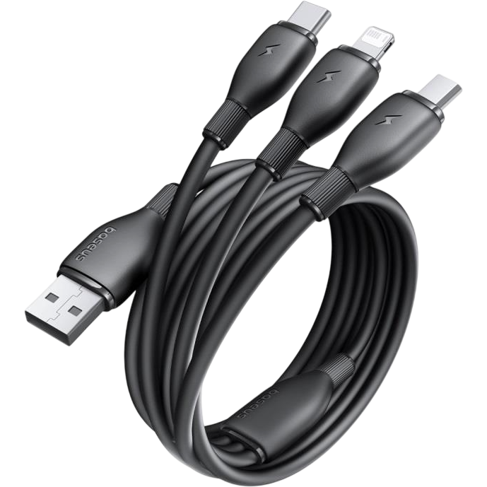 Кабель USB - microUSB/USB Type-C/Lightning, 0.8м, Baseus P10376303121-01 - фото 3