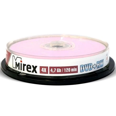 Диск DVD+RW Mirex 4.7Gb 4x Cake Box (10 шт.) (202639)