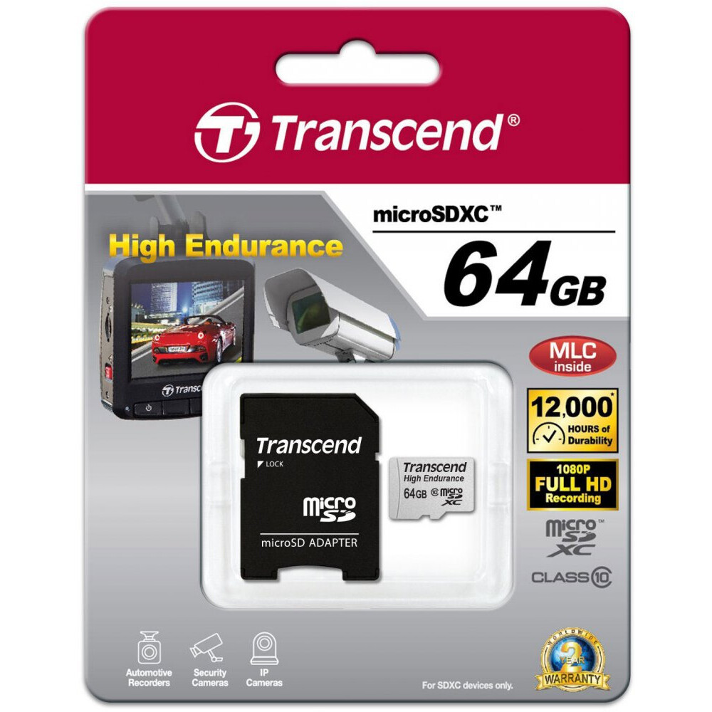 Карта памяти 64Gb MicroSD Transcend + SD адаптер (TS64GUSDXC10V) - фото 2