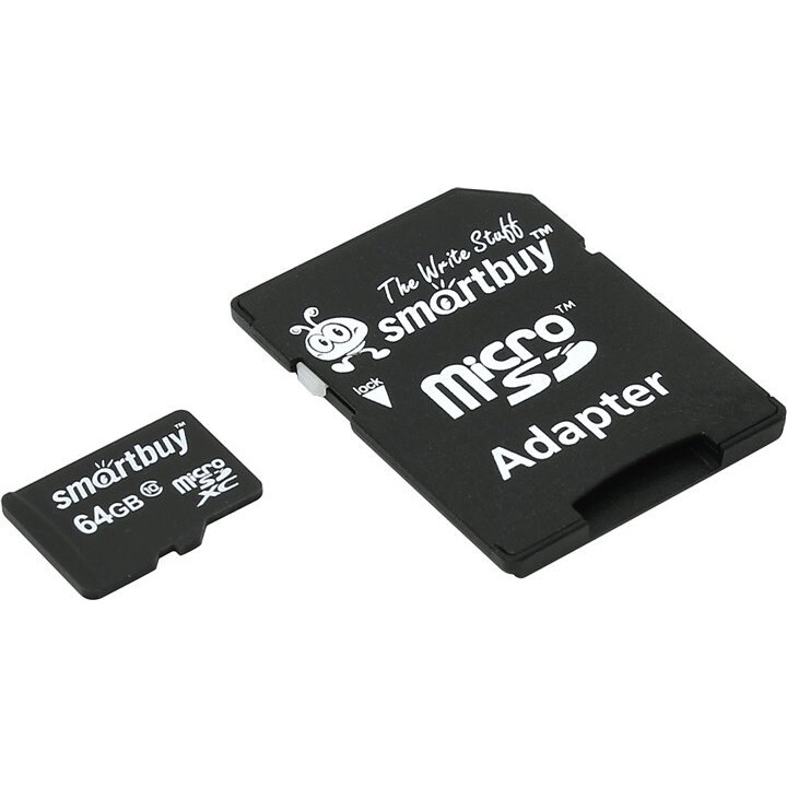 Карта памяти 64GB MicroSD SmartBuy + SD адаптер (SB64GBSDCL10-01)