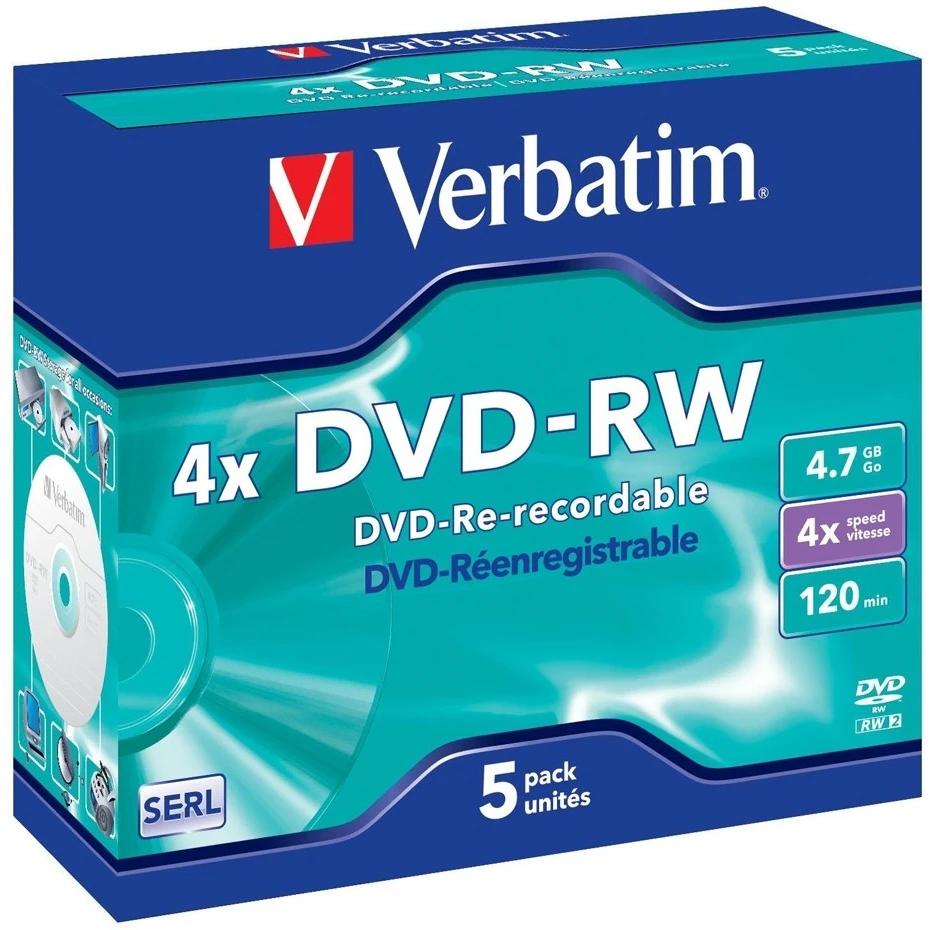 Диск DVD-RW Verbatim 4.7Gb 4x Jewel Case (5 шт.) - 43285