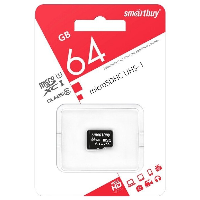 Карта памяти 64GB MicroSD SmartBuy (SB64GBSDCL10-00)