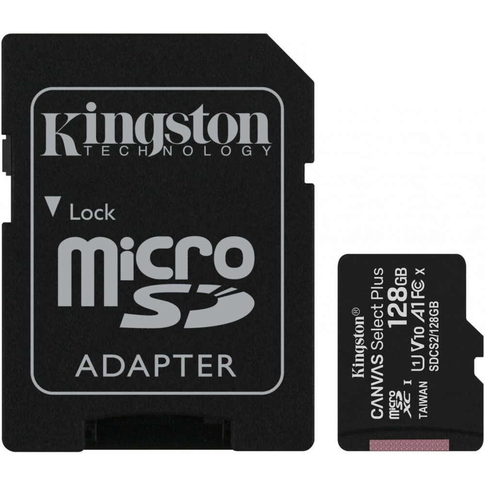Карта памяти 128GB MicroSD Kingston Canvas Select Plus + SD адаптер (SDCS2/128GB)
