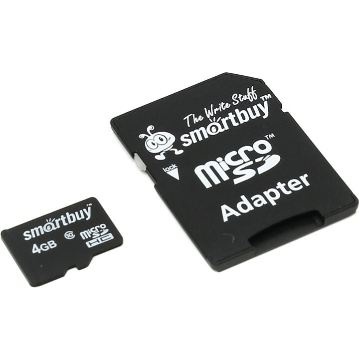 Карта памяти 4GB MicroSD SmartBuy + SD адаптер (SB4GBSDCL10-01)