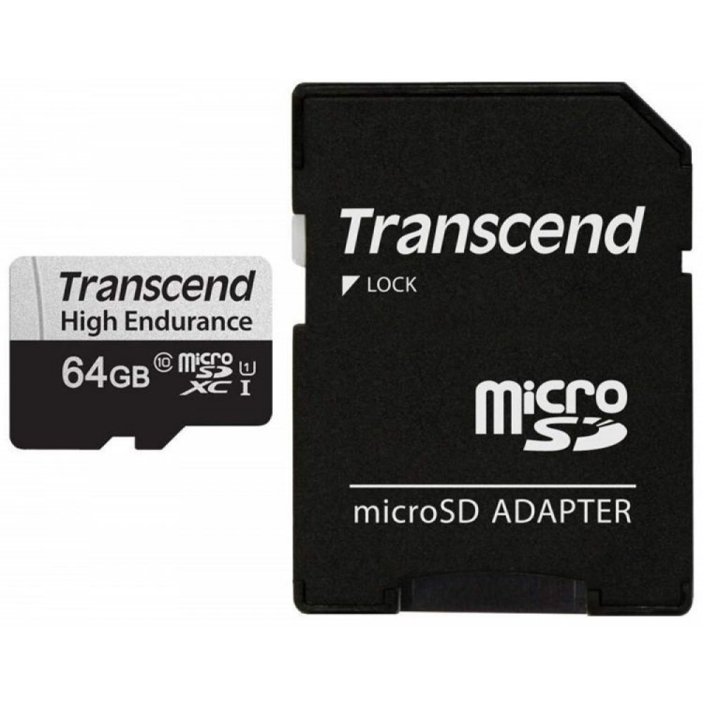 Карта памяти 64GB MicroSD Transcend 350V + SD адаптер (TS64GUSD350V)