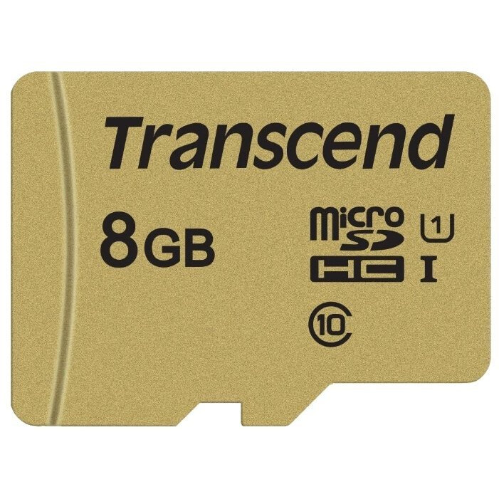 Карта памяти 8Gb MicroSD Transcend + SD адаптер  (TS8GUSD500S)