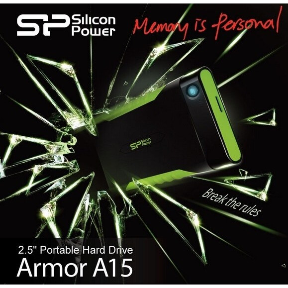 Внешний жёсткий диск 1Tb Silicon Power Armor A15 Black/Green (SP010TBPHDA15S3K) - фото 3