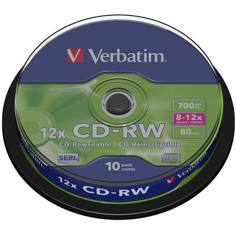 Диск CD-RW Verbatim 700Mb 10x Cake Box DataLife+ (10шт) (43480)