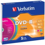 Диск DVD-R Verbatim 4.7Gb 16x Slim Color (5 шт.) (43557)