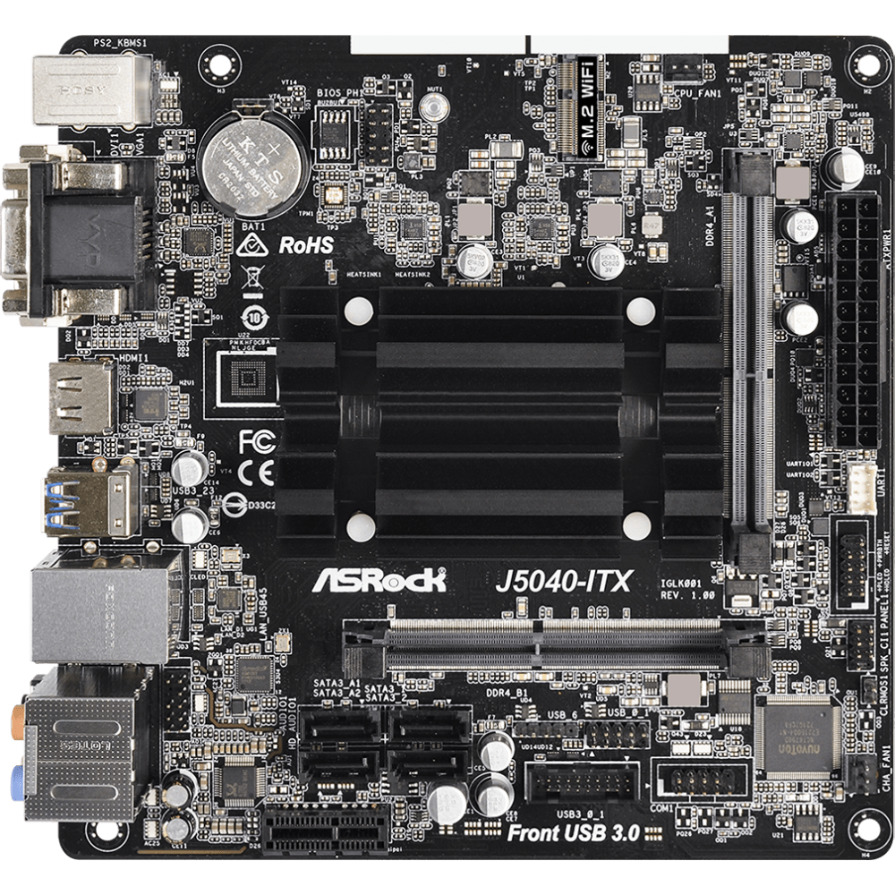 Материнская плата ASRock J5040-ITX + Pentium J5040 onboard