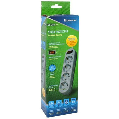 Сетевой фильтр Defender ES Lite Grey 1.8м - 99487 - фото 3