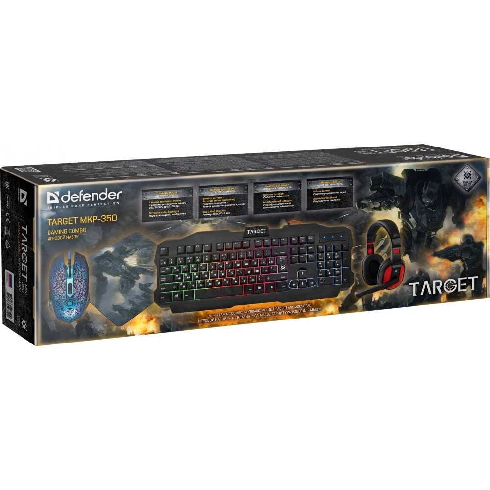 Клавиатура + мышь + гарнитура + коврик Defender Target MKP-350 - 52350 - фото 17