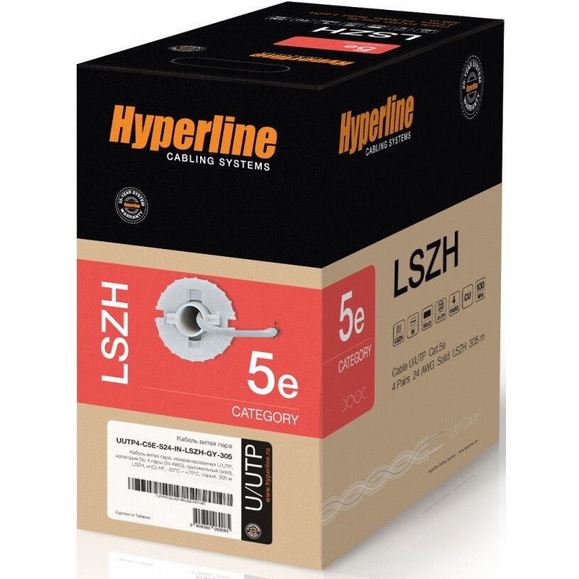 Бухта Hyperline UUTP4-C5E-S24-IN-LSZH-GY-305, 305м - фото 3