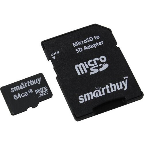 Карта памяти 64GB MicroSD SmartBuy + SD адаптер (SB64GBSDCL10-01LE)