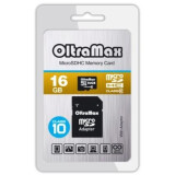 Карта памяти 16Gb MicroSD OltraMax + SD адаптер (OM016GCSDHC10-AD)