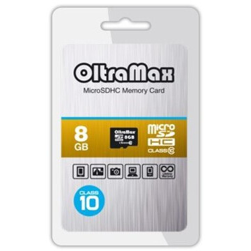 Карта памяти 8Gb MicroSD OltraMax (OM008GCSDHC10-W/A-AD)