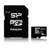 Карта памяти 16Gb MicroSD Silicon Power + SD адаптер (SP016GBSTHBU1V10SP)