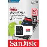 Карта памяти 16Gb MicroSD SanDisk Ultra + SD адаптер (SDSQUAR-016G-GN6MA)