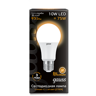 Светодиодная лампочка Gauss A60 3000K (10 Вт, E27) - 102502110 - фото 2