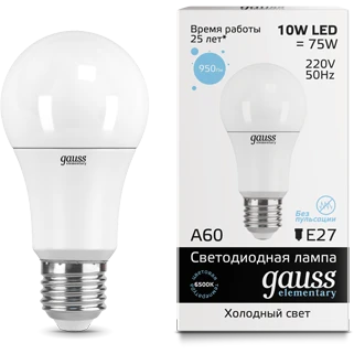 Светодиодная лампочка Gauss Elementary A60 6500K (10 Вт, E27) - 23230