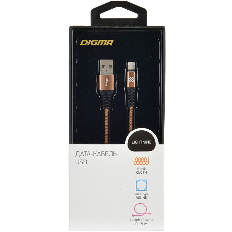 Кабель USB - Lightning, 0.15м, Digma LIGHT-0.15M-BR - LIGHT-0.15M-BR/1080148 - фото 3