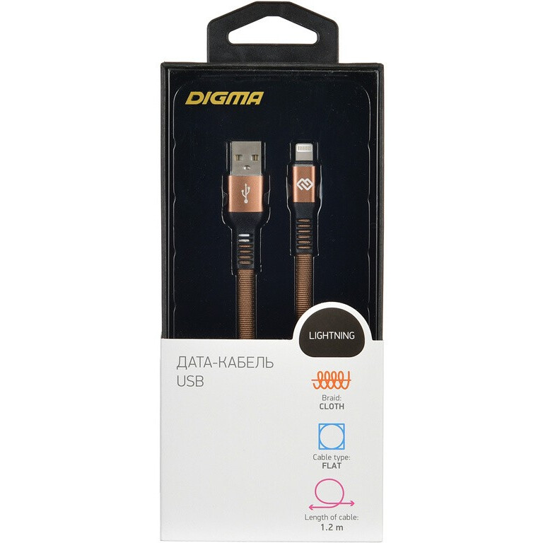 Кабель USB - Lightning, 1.2м, Digma LIGHT-1.2M-FLAT-BR - фото 3