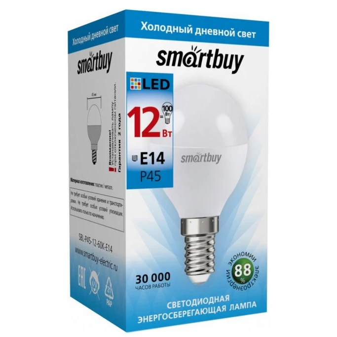 Светодиодная лампочка SmartBuy SBL-P45-12-60K-E14 (12 Вт, E14) - фото 2
