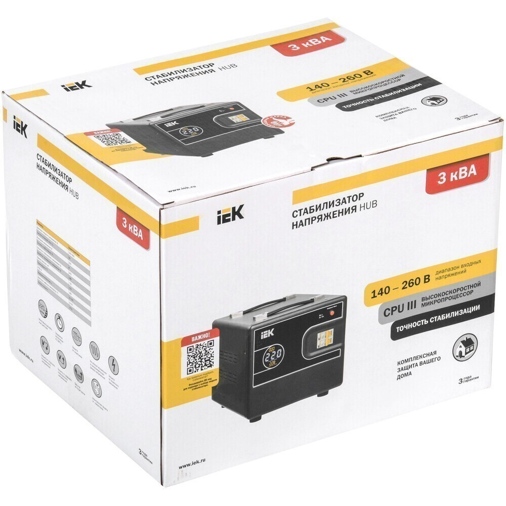 Стабилизатор напряжения IEK HUB 3кВА - IVS21-1-003-13 - фото 2