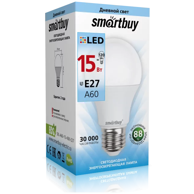 Светодиодная лампочка SmartBuy SBL-A60-15-40K-E27 (15 Вт, E27) - фото 2