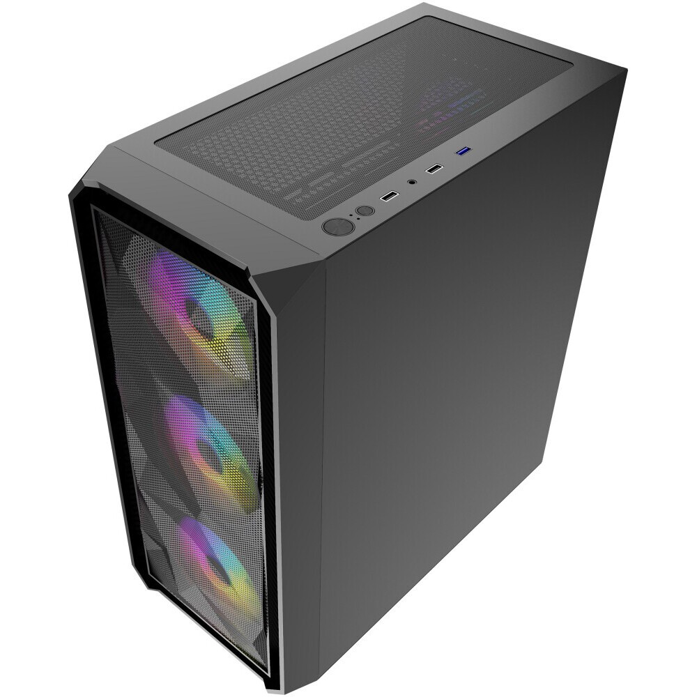 Корпус Powercase Mistral C4B, Tempered Glass, 4x 120mm 5-color fan, чёрный, ATX 