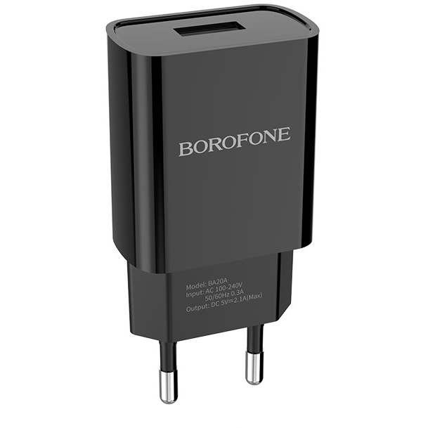 Сетевое зарядное устройство Borofone BA20A Sharp Black + MicroUSB Cable - 6931474702135